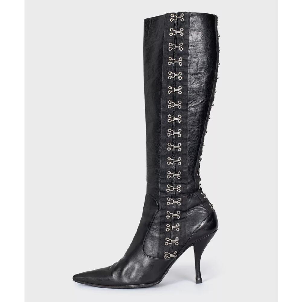 Dolce & Gabbana Black Leather Knee-High Stiletto Boots Sz.38